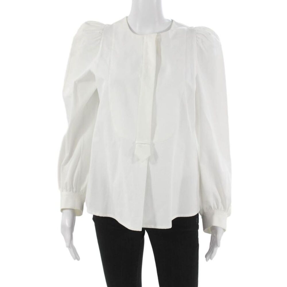G. Womens Basic White Cotton Round Neck Long Sleeve Pullover Blouse Size 4